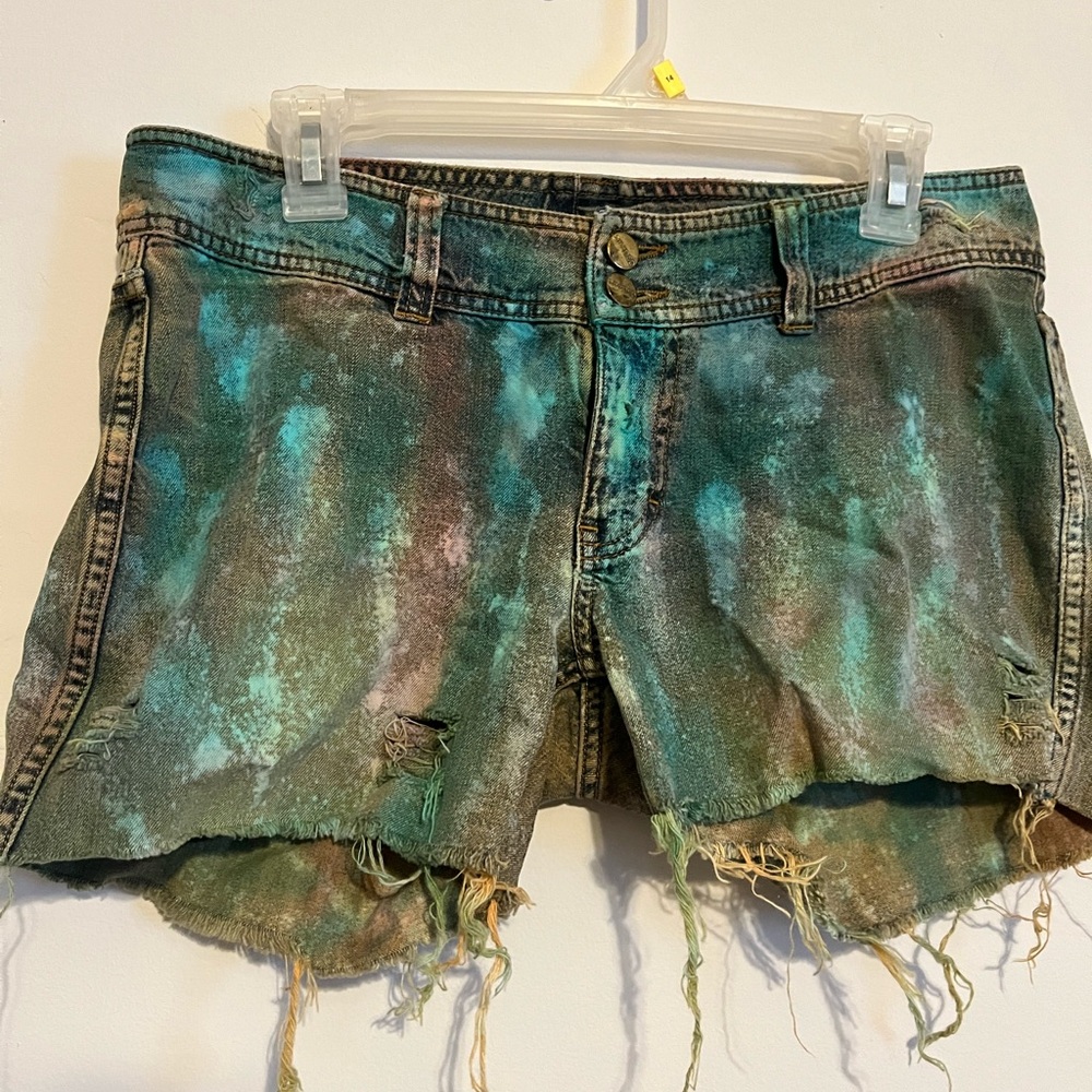 Distressed Multicolor Denim Shorts